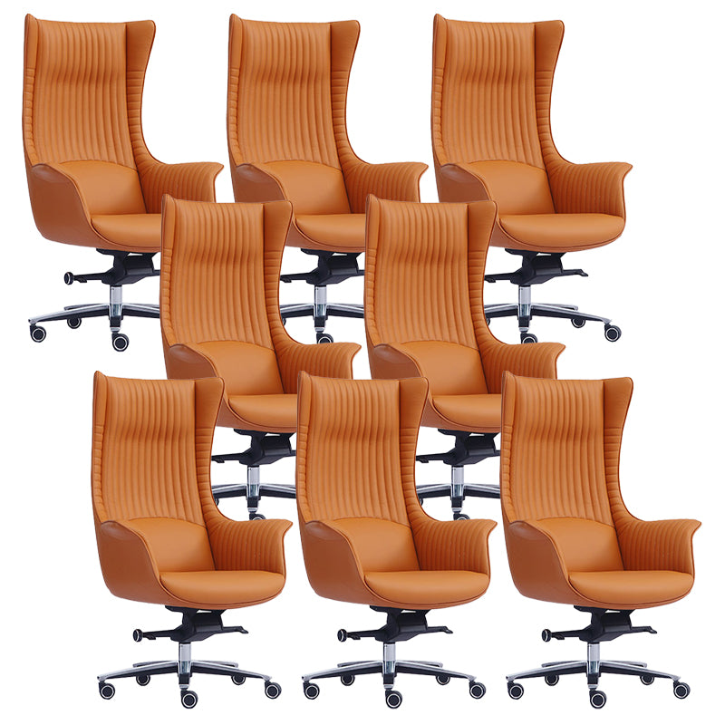 Fixed Arms Desk Chair Modern No Distressing Leather Ergonomic Office Chair with Wheels