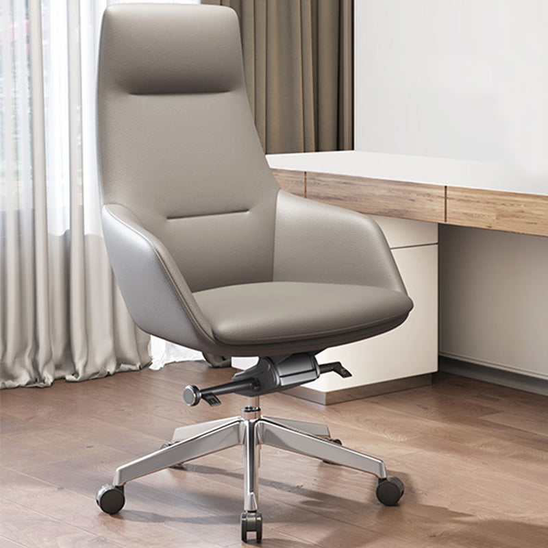 Fixed Arms Modern Desk Chair No Distressing Leather Ergonomic Office Chair with Wheels