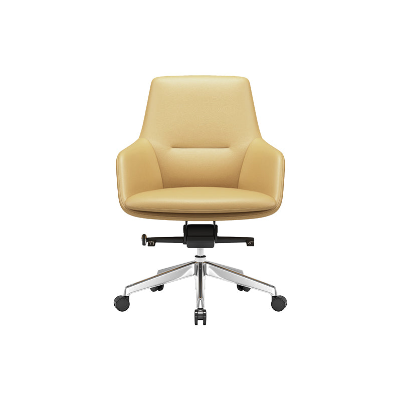 Fixed Arms Modern Desk Chair No Distressing Leather Ergonomic Office Chair with Wheels