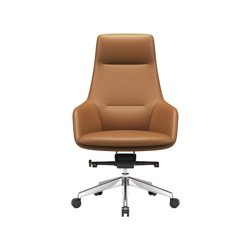 Fixed Arms Modern Desk Chair No Distressing Leather Ergonomic Office Chair with Wheels