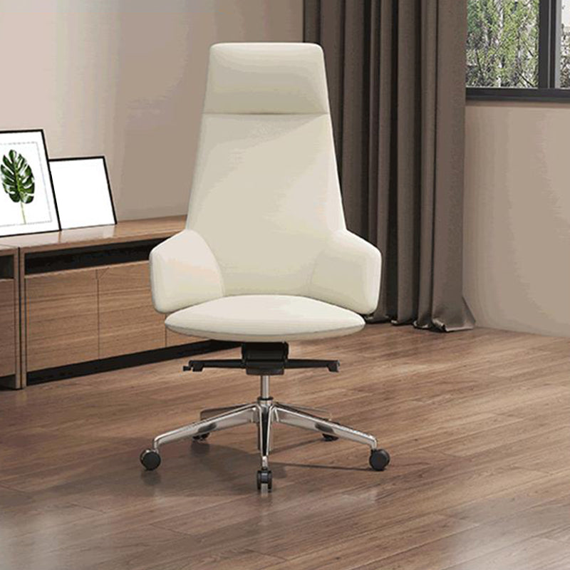 Fixed Arms Leather Desk Chair Modern No Distressing Ergonomic Office Chair with Wheels