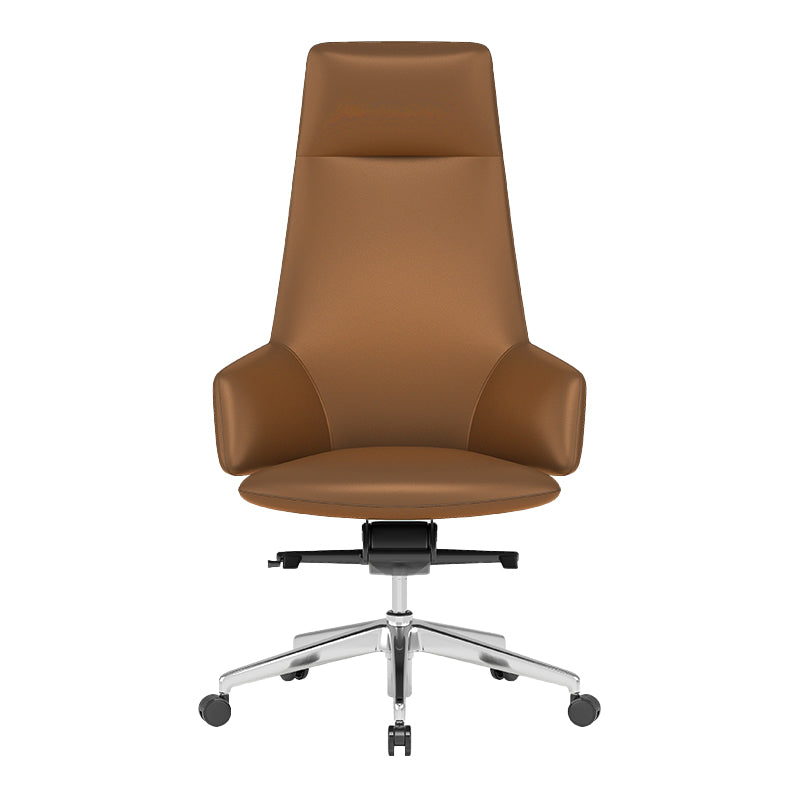 Fixed Arms Leather Desk Chair Modern No Distressing Ergonomic Office Chair with Wheels