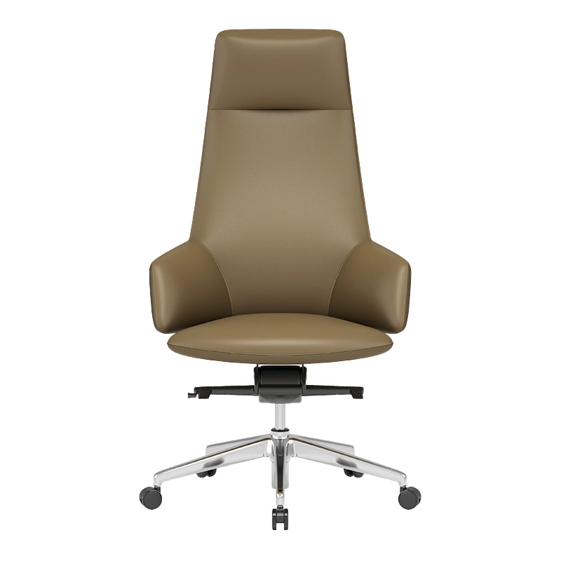 Fixed Arms Leather Desk Chair Modern No Distressing Ergonomic Office Chair with Wheels