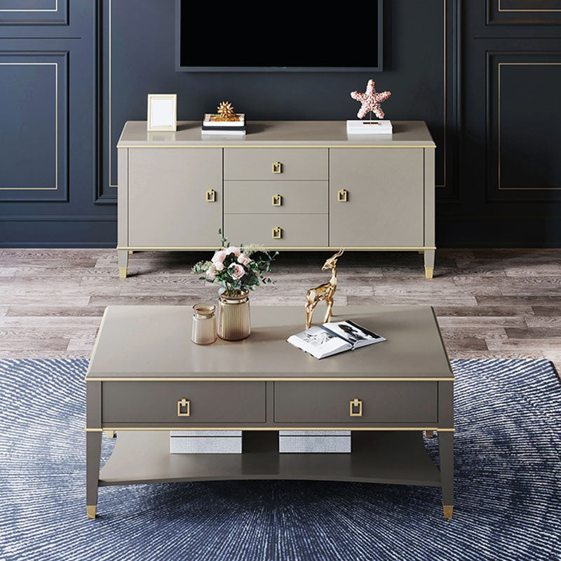 Modern TV Stand Console Solid Wood TV Media Console with Drawers