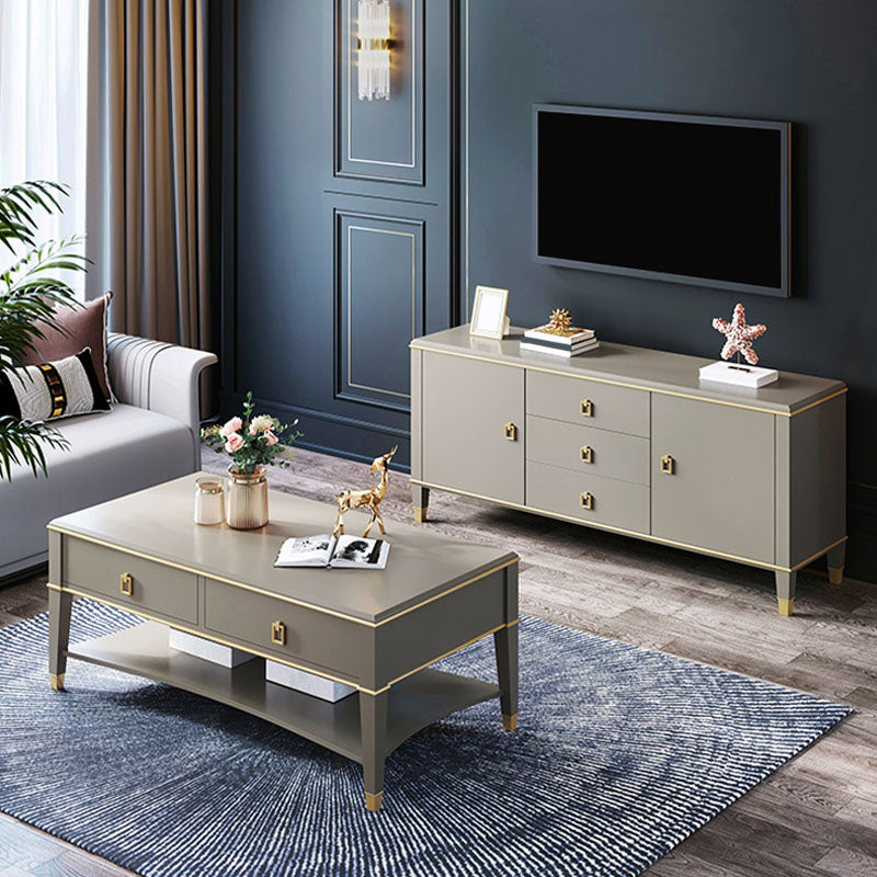 Modern TV Stand Console Solid Wood TV Media Console with Drawers