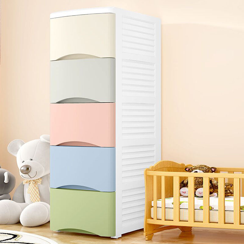 Plastic Kids Nightstand Scandinavian Nursery Dresser with 5 Drawers