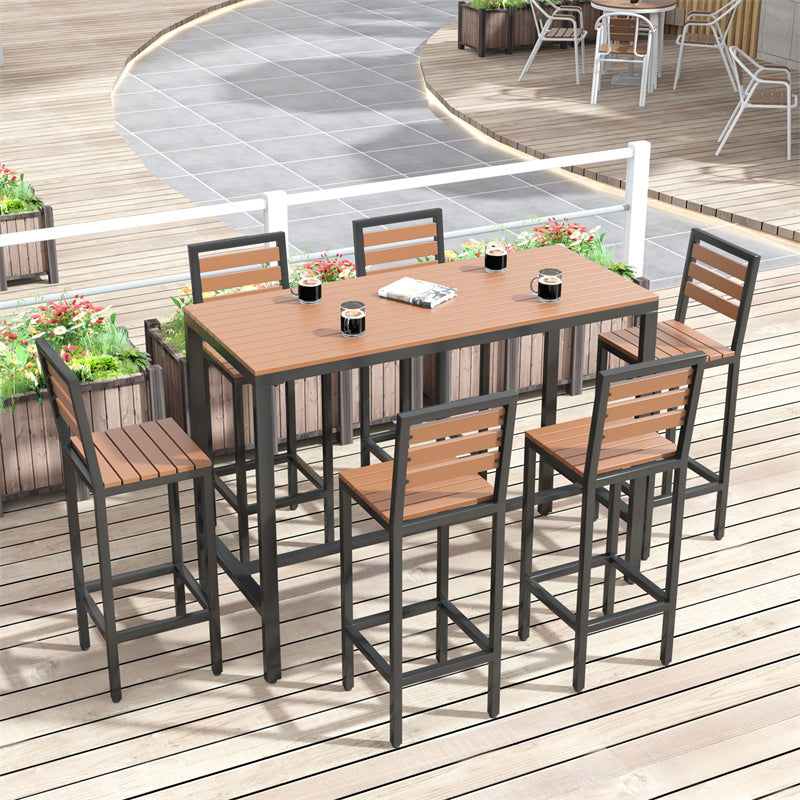 Metal and Wood Patio Table Rectangle Industrial No Distressing Bar Table