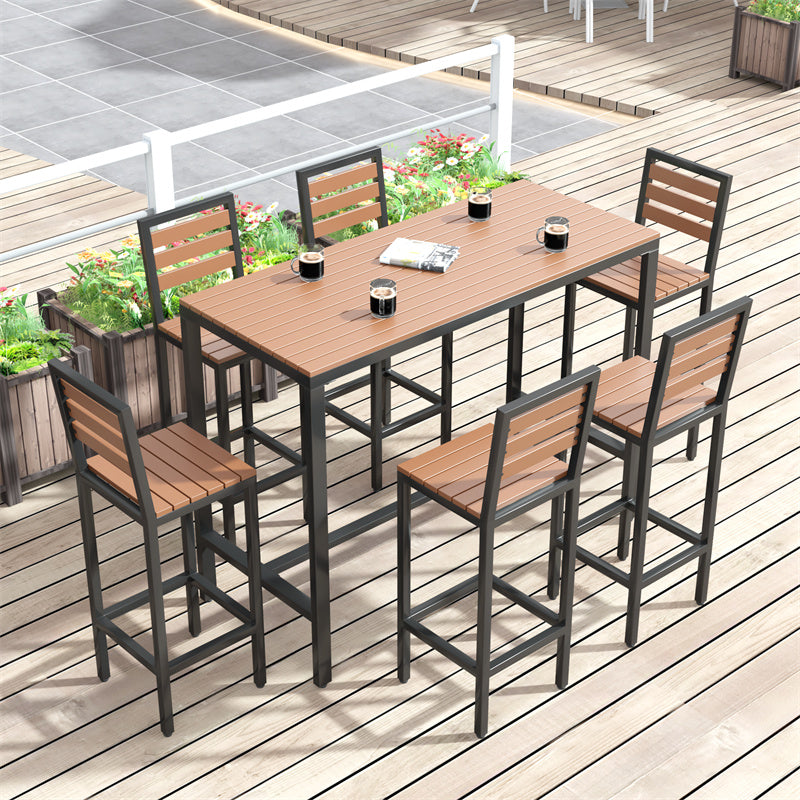 Metal and Wood Patio Table Rectangle Industrial No Distressing Bar Table