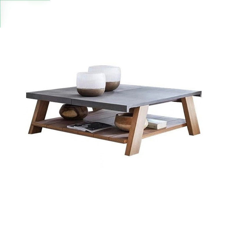 Contemporary Patio Table Stone Gray Coffee Table with Storage