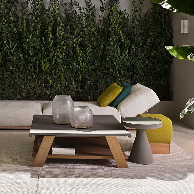 Contemporary Patio Table Stone Gray Coffee Table with Storage