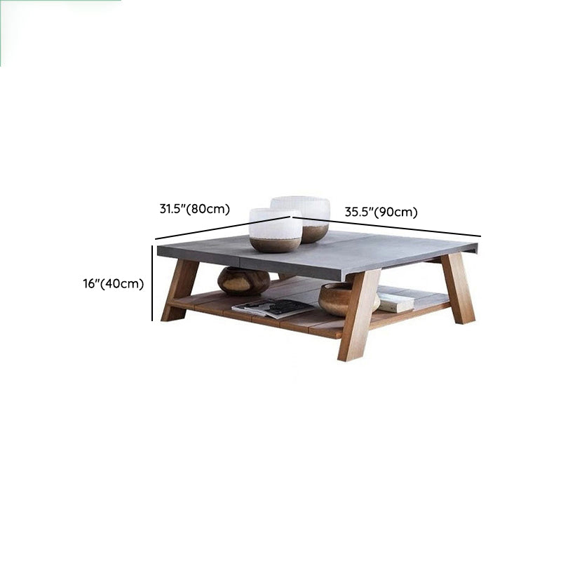 Contemporary Patio Table Stone Gray Coffee Table with Storage