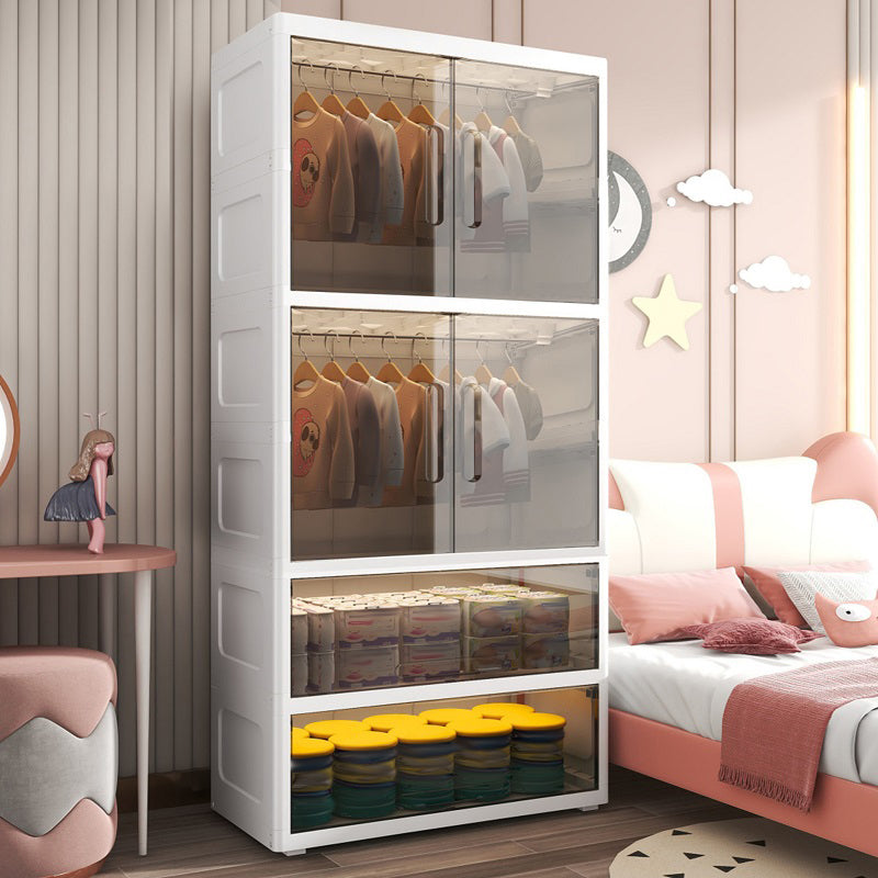 Contemporary Style Youth Armoire Plastic Bedroom Hanging Clothes Rack with Door