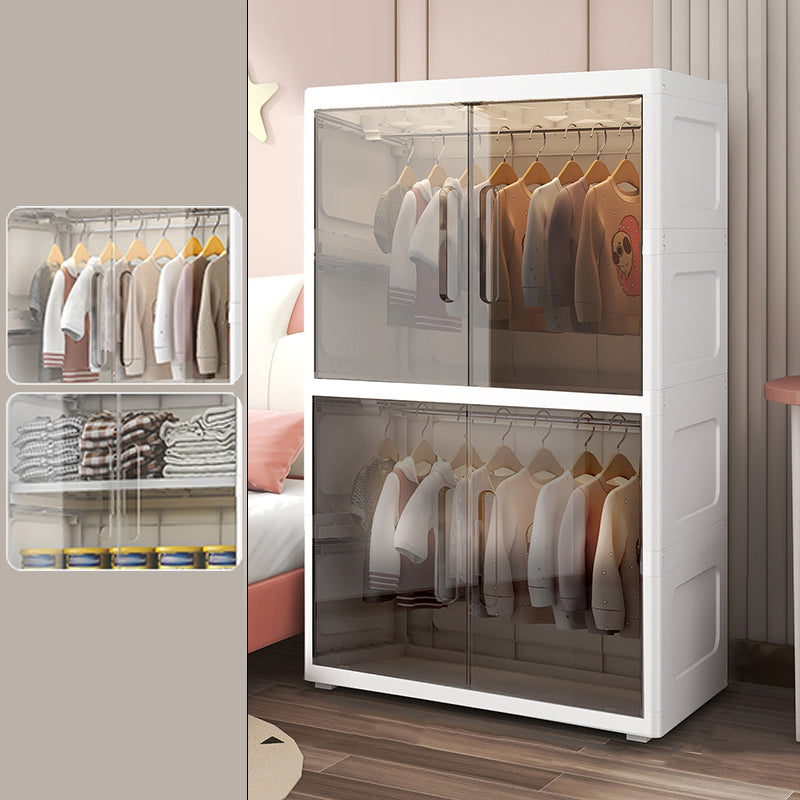 Contemporary Style Youth Armoire Plastic Bedroom Hanging Clothes Rack with Door