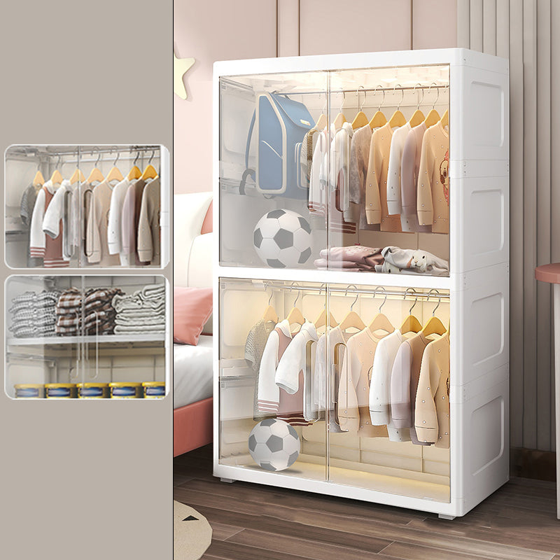 Contemporary Style Youth Armoire Plastic Bedroom Hanging Clothes Rack with Door