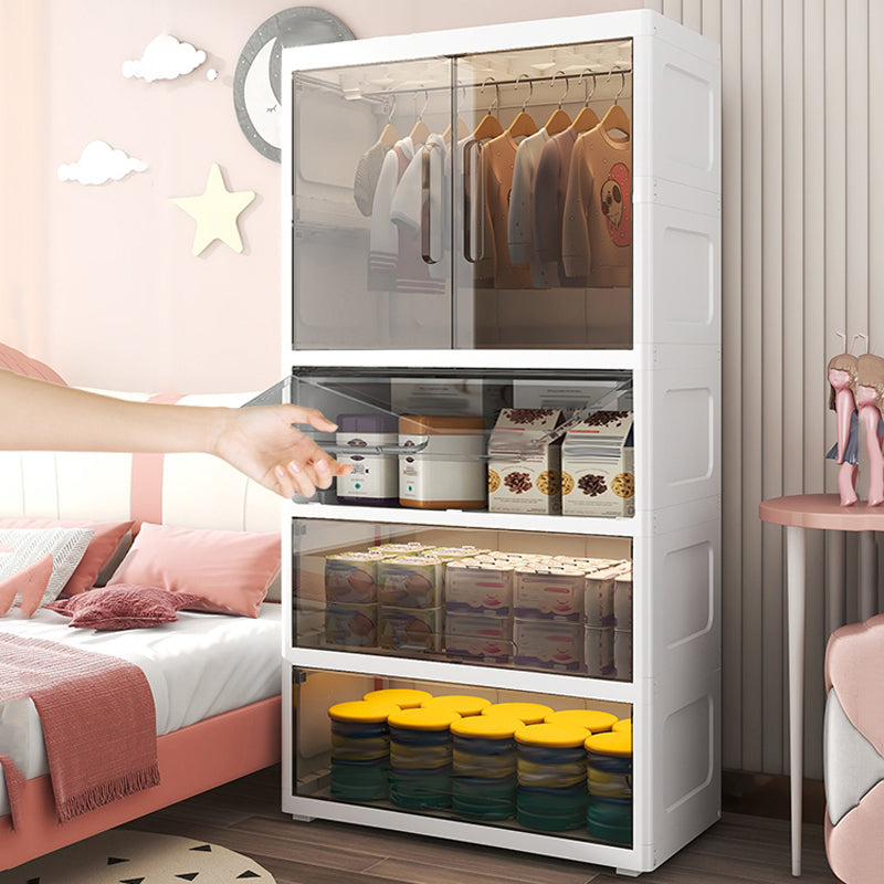 Contemporary Style Youth Armoire Plastic Bedroom Hanging Clothes Rack with Door