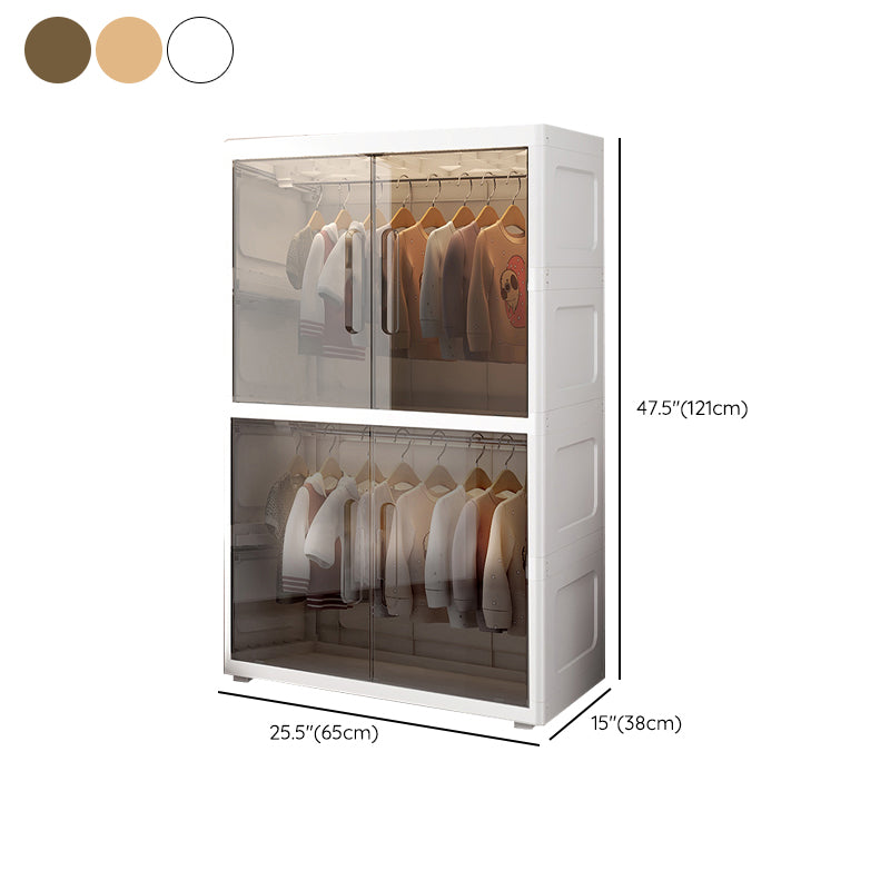 Contemporary Style Youth Armoire Plastic Bedroom Hanging Clothes Rack with Door