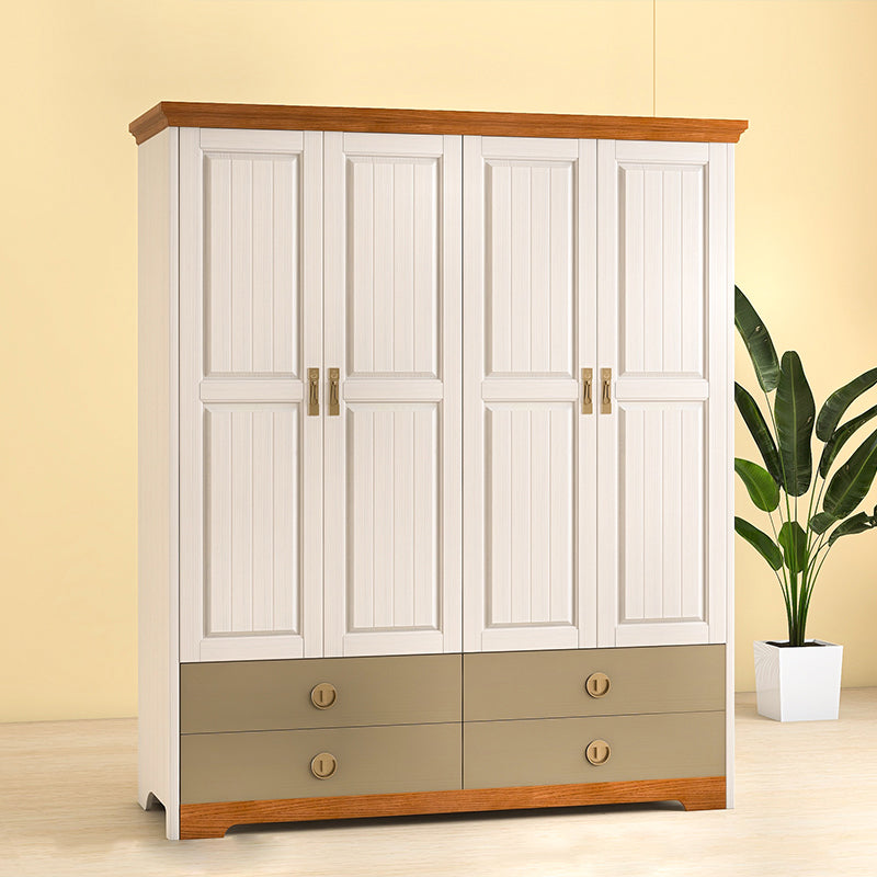 Contemporary Solid Wood Coat Locker Cloth Rod Included Wardrobe Closet with Drawers