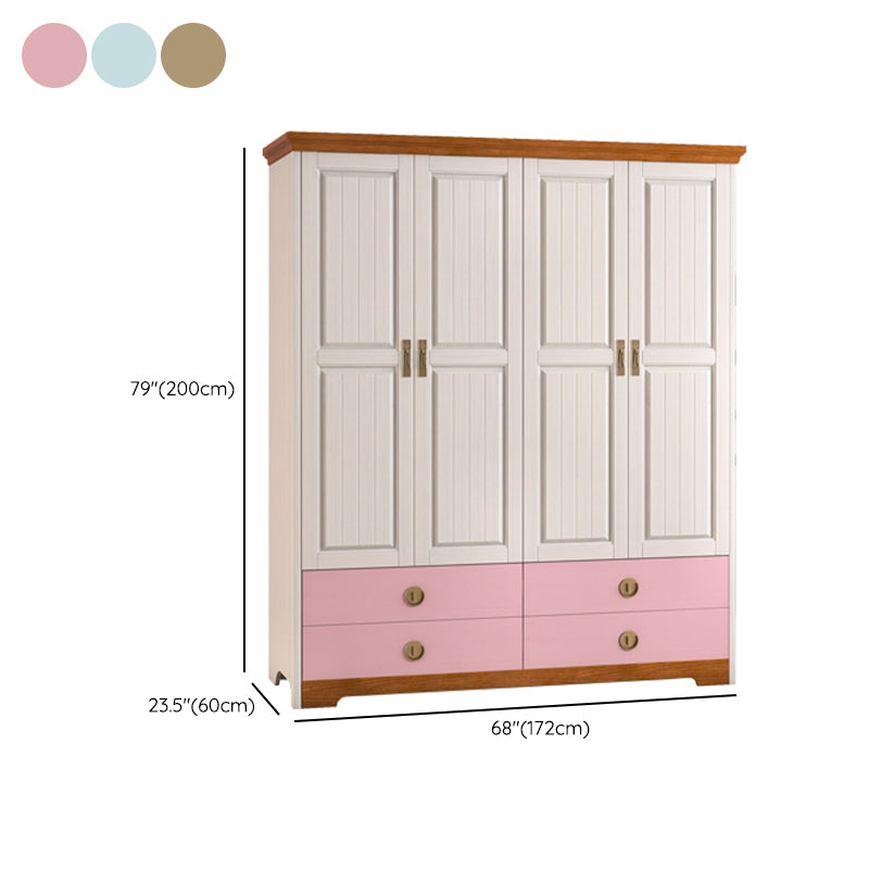 Contemporary Solid Wood Coat Locker Cloth Rod Included Wardrobe Closet with Drawers