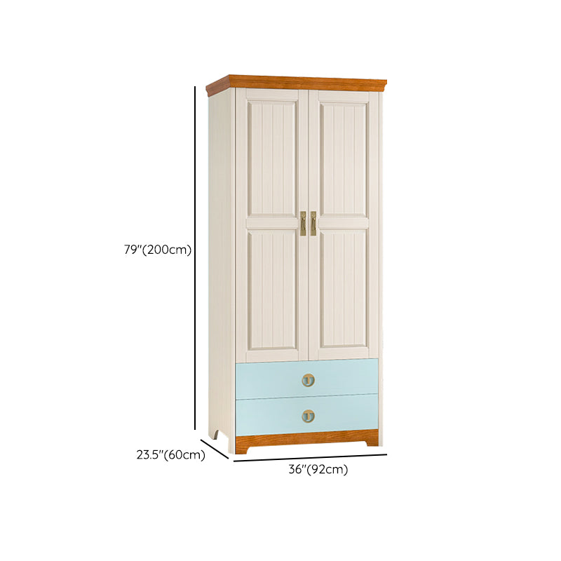 Contemporary Solid Wood Coat Locker Cloth Rod Included Wardrobe Closet with Drawers