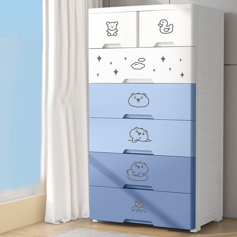 White and Blue Youth Armoire with Drawer Contemporary Coat Locker