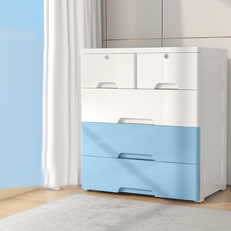 White and Blue Youth Armoire with Drawer Contemporary Coat Locker