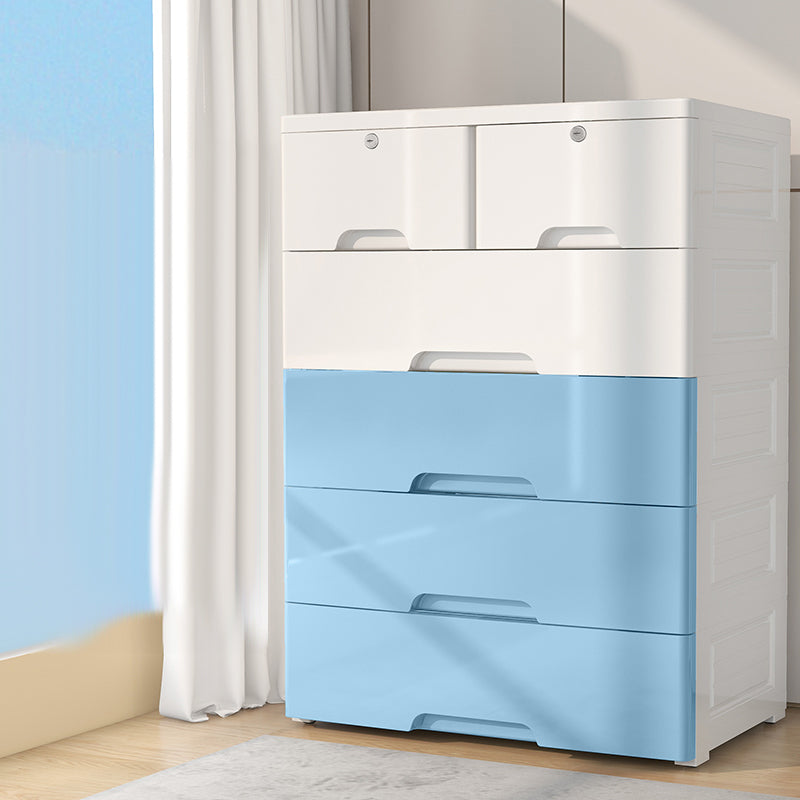 White and Blue Youth Armoire with Drawer Contemporary Coat Locker