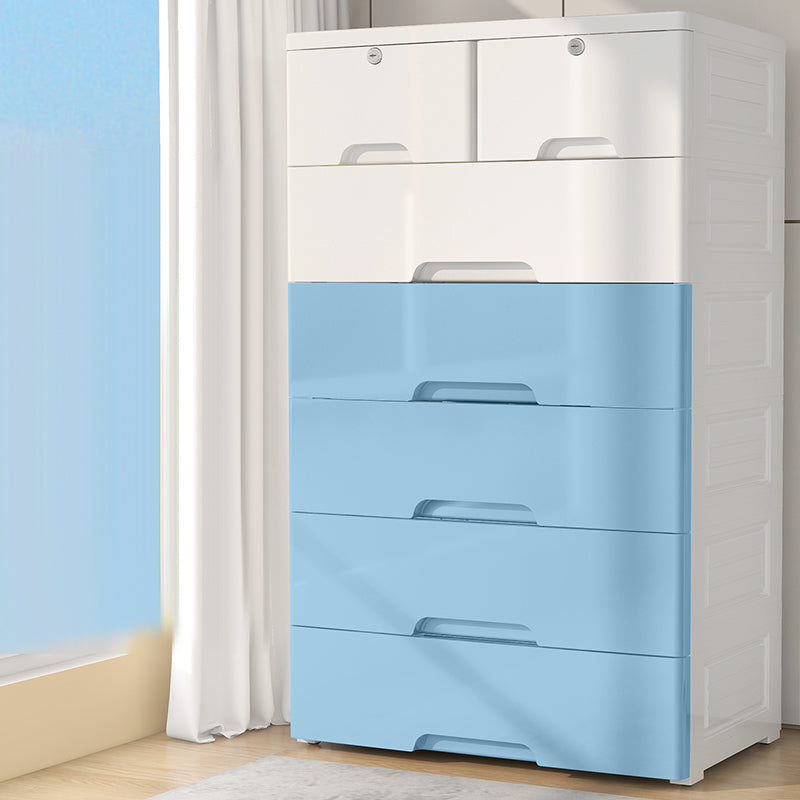 White and Blue Youth Armoire with Drawer Contemporary Coat Locker