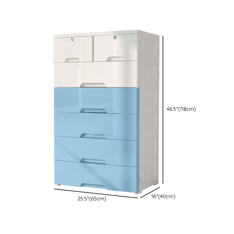 White and Blue Youth Armoire with Drawer Contemporary Coat Locker