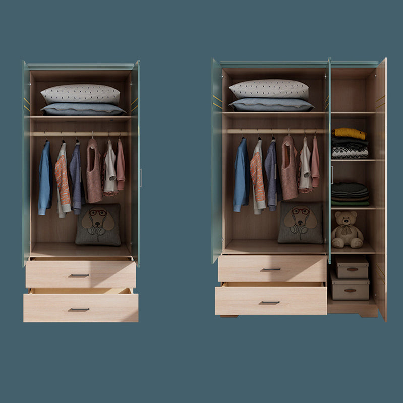 Modern Style Youth Armoire Wooden Bedroom Hanging Clothes Rack with Doors