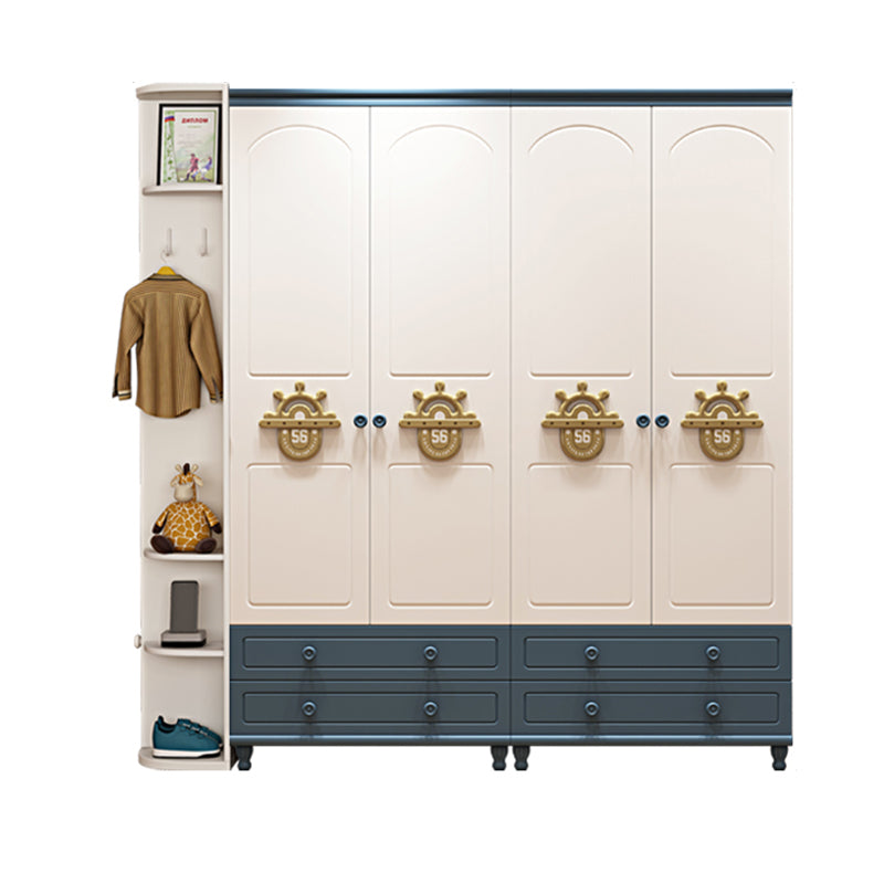 Modern Wooden Bedroom Wardrobe Cloth Rod Included Kids Closet with Drawers