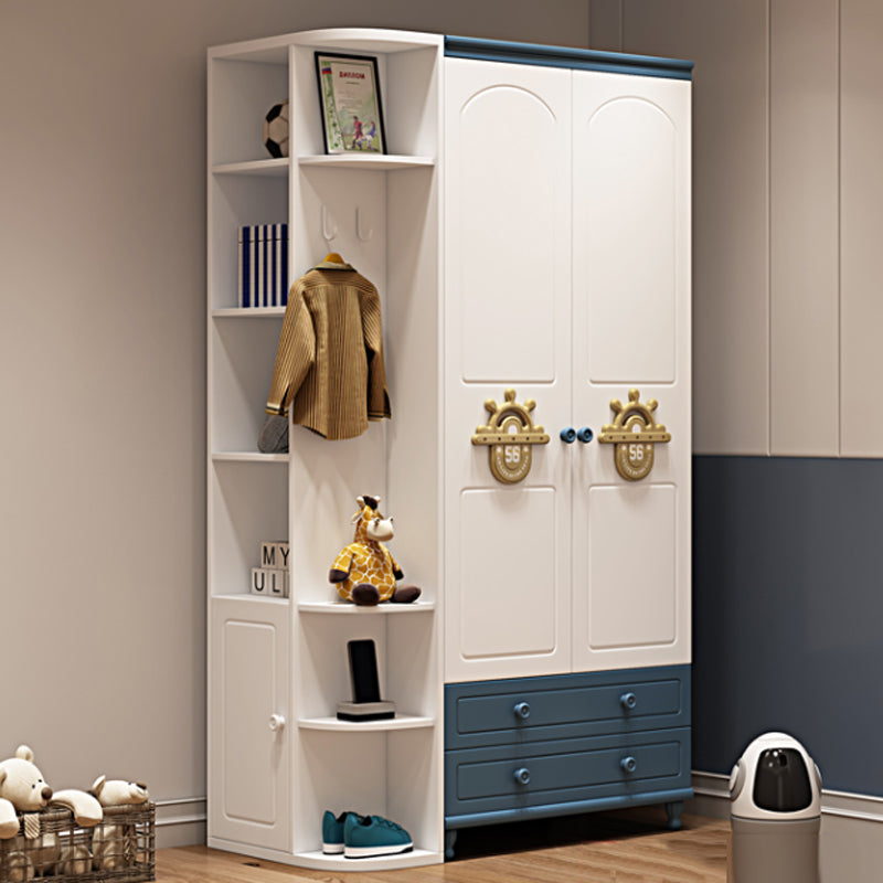 Modern Wooden Bedroom Wardrobe Cloth Rod Included Kids Closet with Drawers