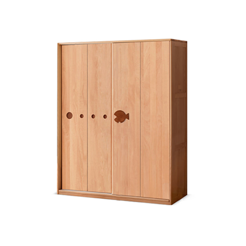 Contemporary Coat Locker Beech Solid Wood Bedroom Wardrobe with Cloth Rod