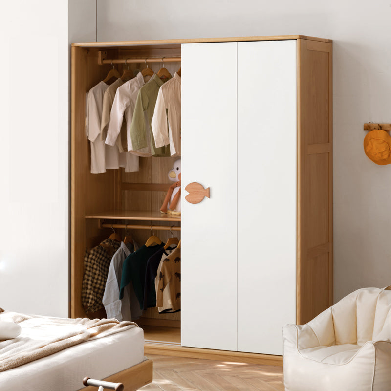 Contemporary Coat Locker Beech Solid Wood Bedroom Wardrobe with Cloth Rod