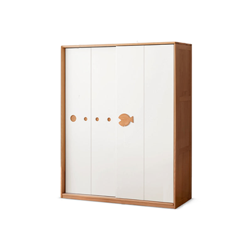 Contemporary Coat Locker Beech Solid Wood Bedroom Wardrobe with Cloth Rod