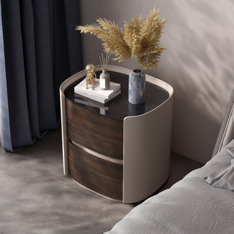 Contemporary Accent Table Nightstand Antique Finish Nightstand with Drawers