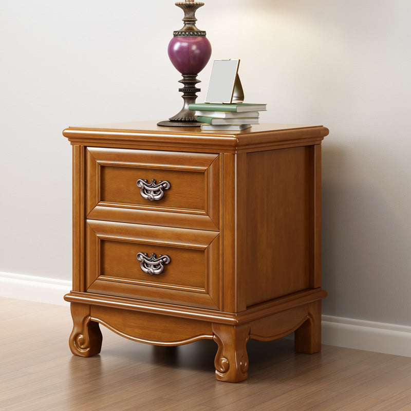 Traditional Accent Table Nightstand Antique Finish Bed Nightstand with Drawers