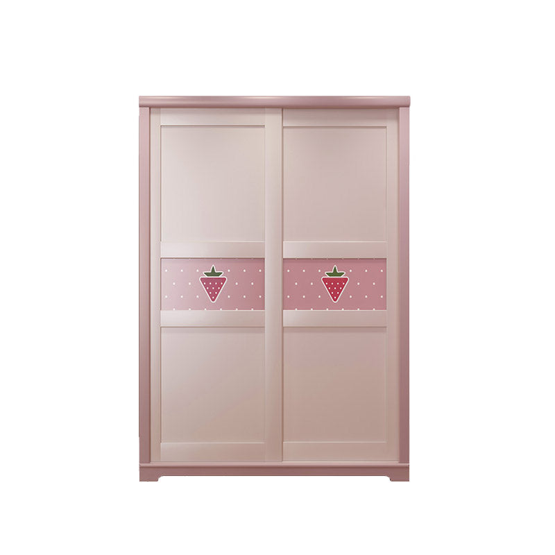 Contemporary Wooden Youth Armoire Pink Bedroom Kids Closet with Sliding Door