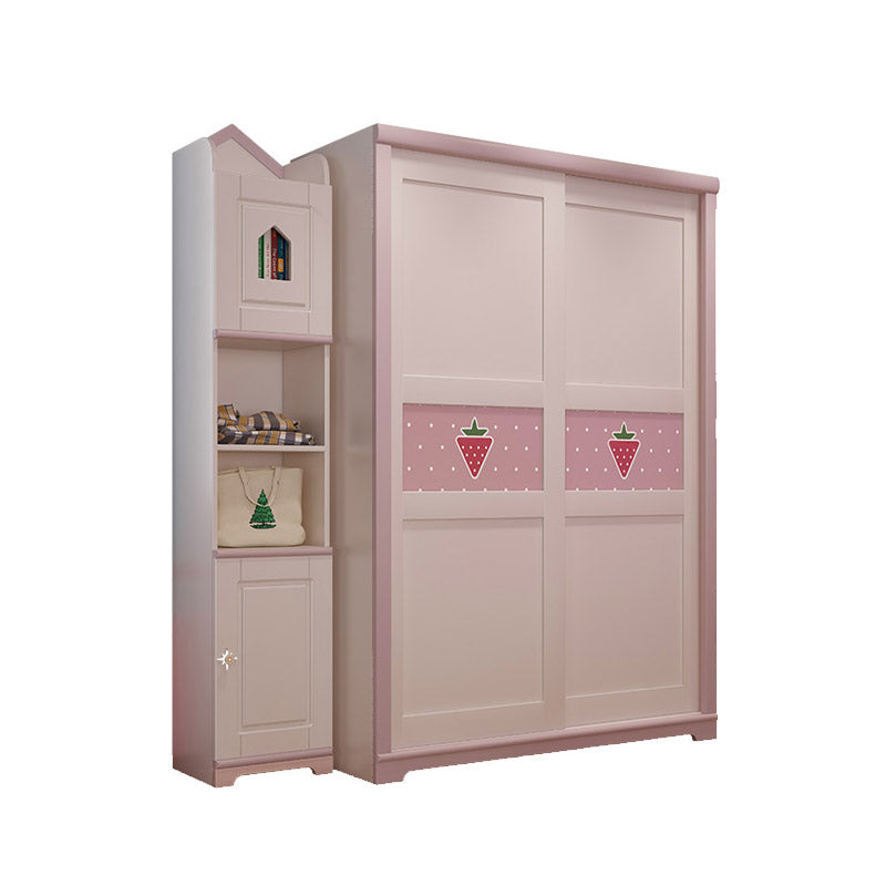 Contemporary Wooden Youth Armoire Pink Bedroom Kids Closet with Sliding Door