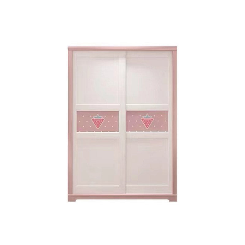 Contemporary Wooden Youth Armoire Pink Bedroom Kids Closet with Sliding Door