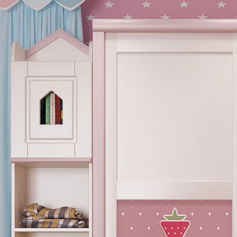 Contemporary Wooden Youth Armoire Pink Bedroom Kids Closet with Sliding Door