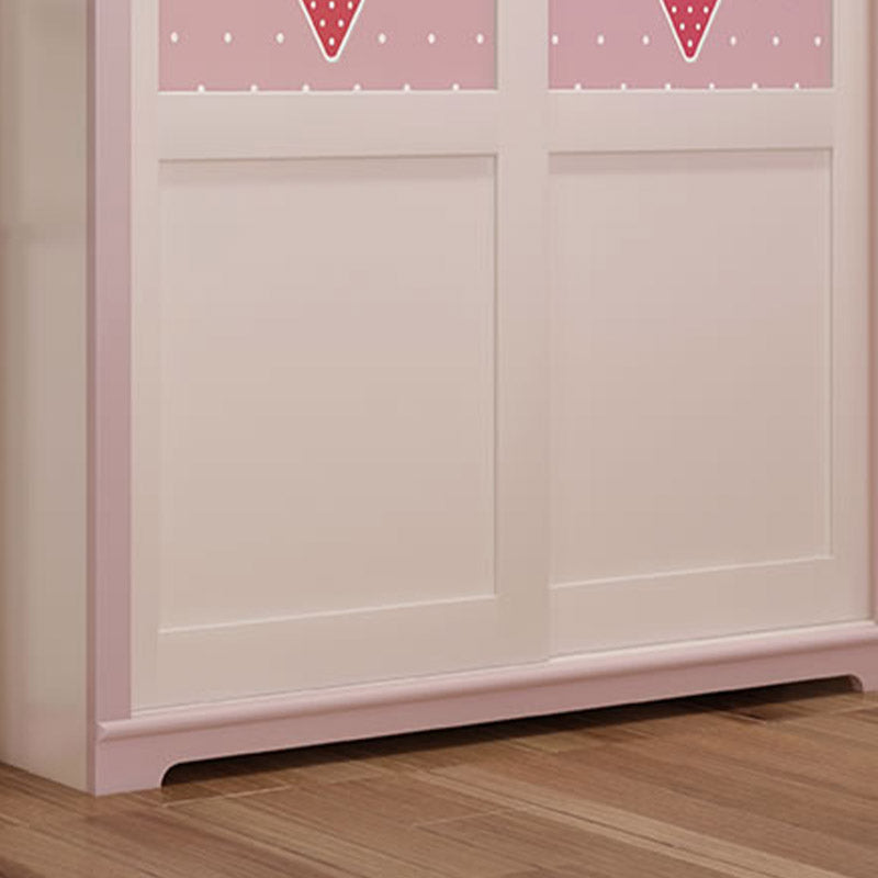 Contemporary Wooden Youth Armoire Pink Bedroom Kids Closet with Sliding Door