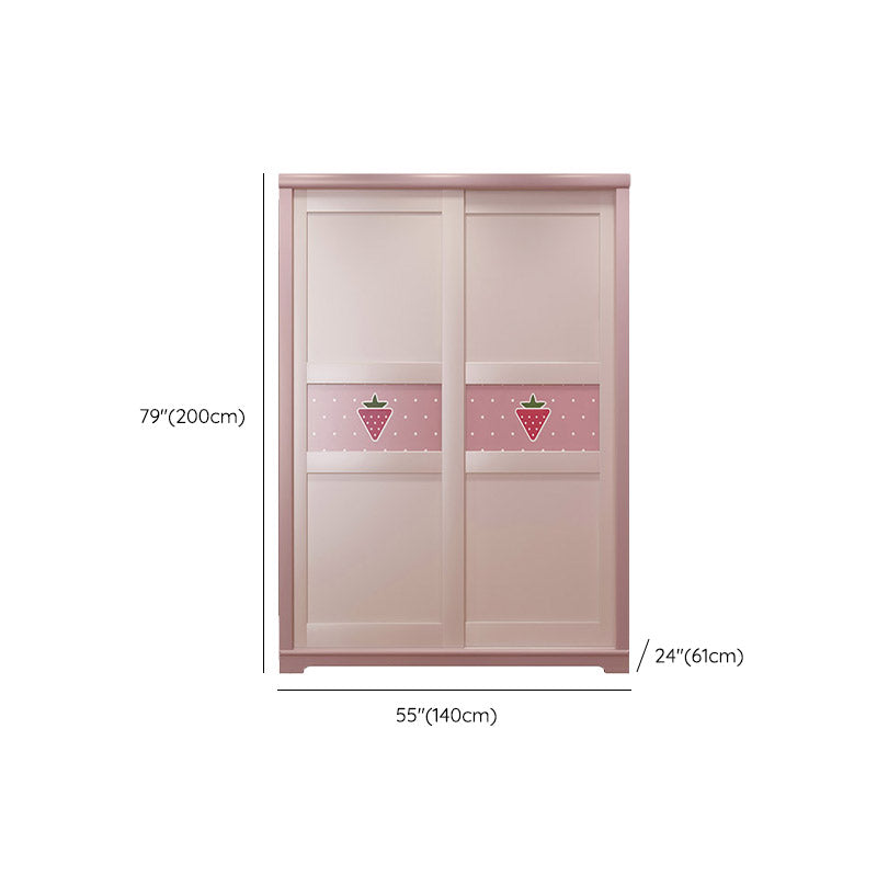 Contemporary Wooden Youth Armoire Pink Bedroom Kids Closet with Sliding Door