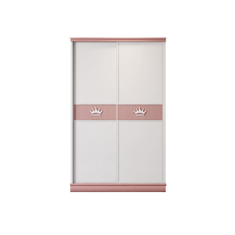 Contemporary Wooden Wardrobe Cloth Rod Included Kids Closet with Sliding Door