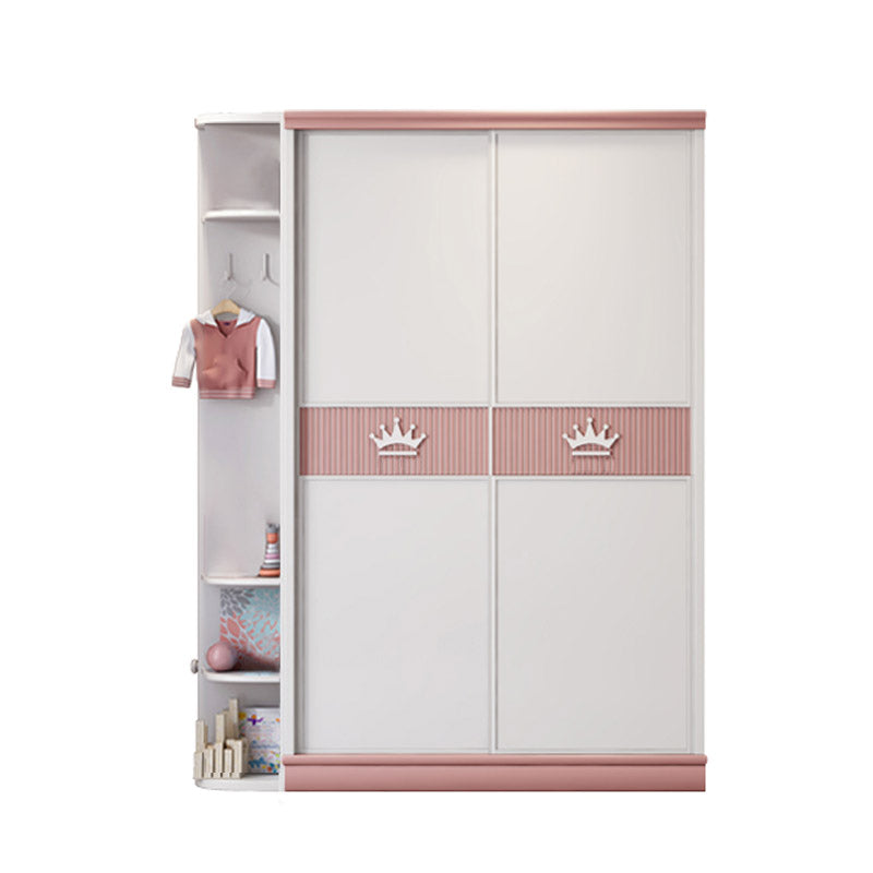 Contemporary Wooden Wardrobe Cloth Rod Included Kids Closet with Sliding Door