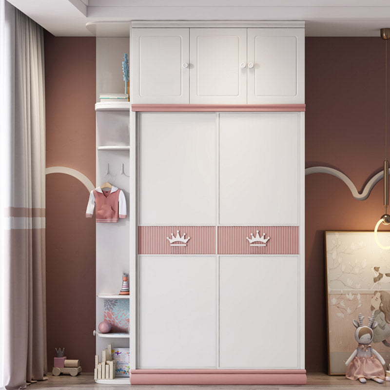 Contemporary Wooden Wardrobe Cloth Rod Included Kids Closet with Sliding Door