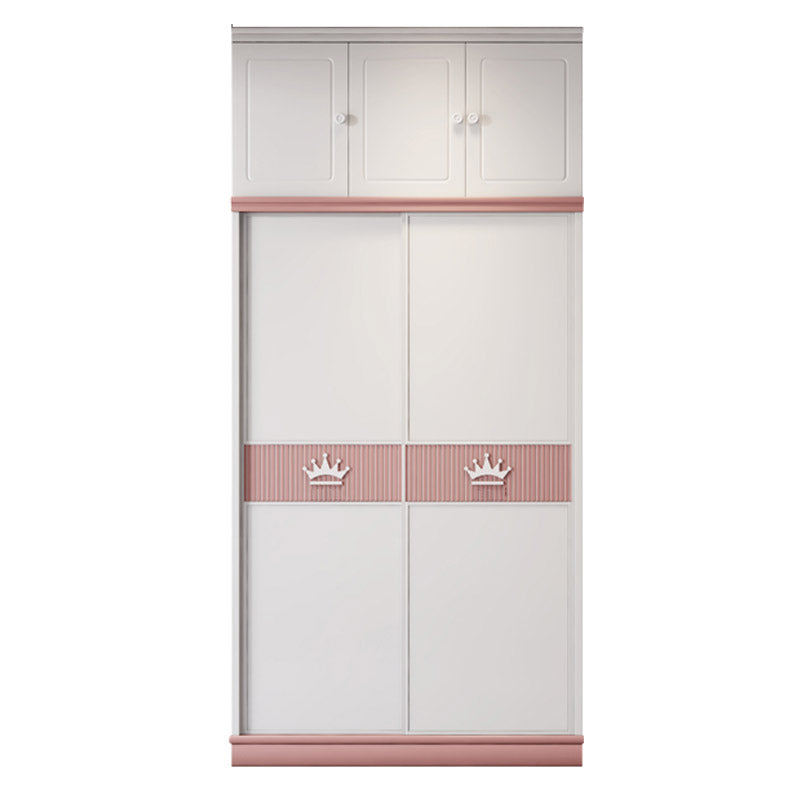 Contemporary Wooden Wardrobe Cloth Rod Included Kids Closet with Sliding Door