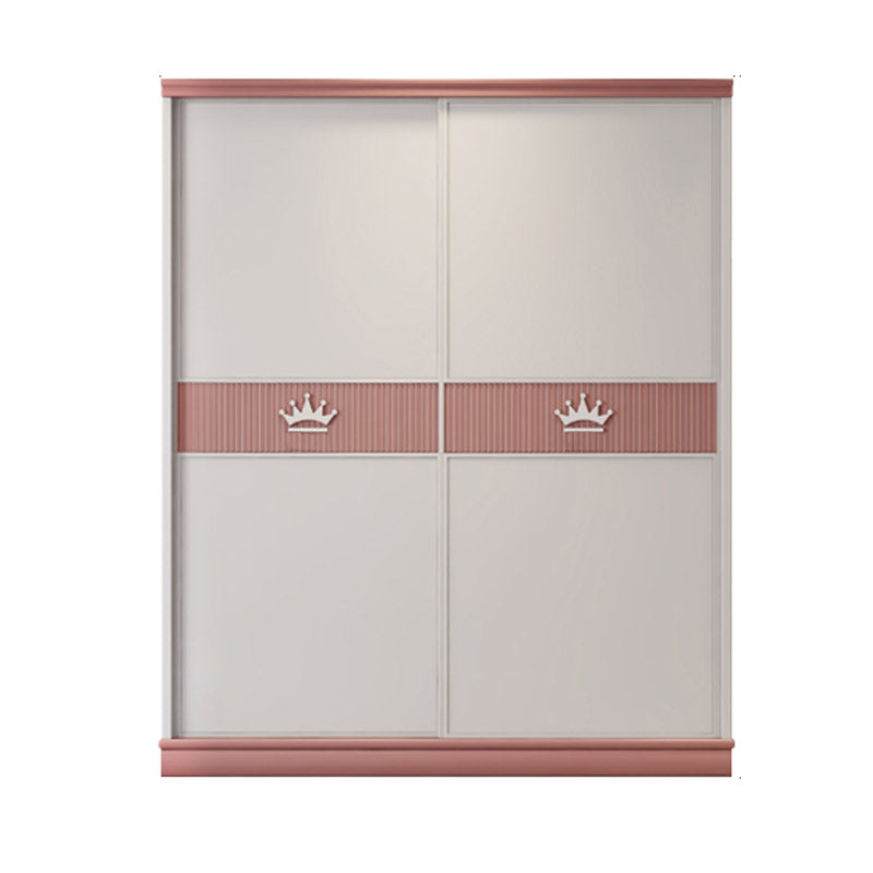 Contemporary Wooden Wardrobe Cloth Rod Included Kids Closet with Sliding Door