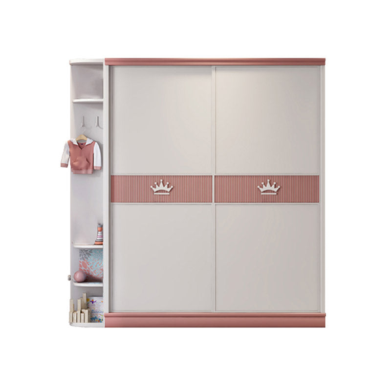 Contemporary Wooden Wardrobe Cloth Rod Included Kids Closet with Sliding Door