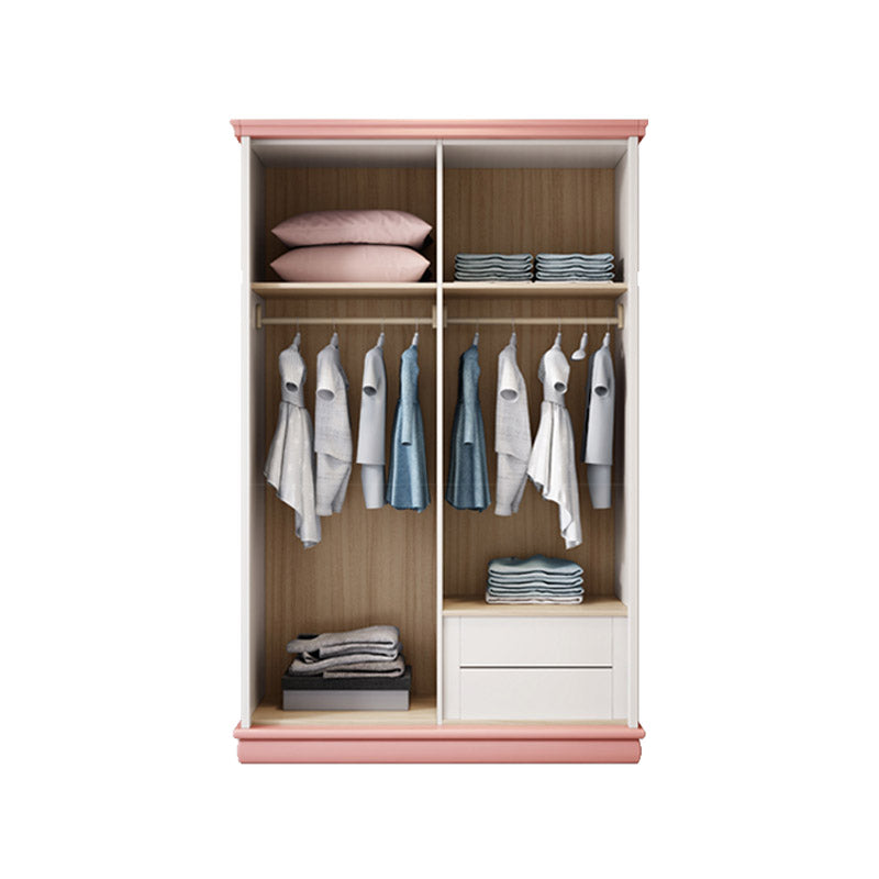 Contemporary Wooden Wardrobe Cloth Rod Included Kids Closet with Sliding Door