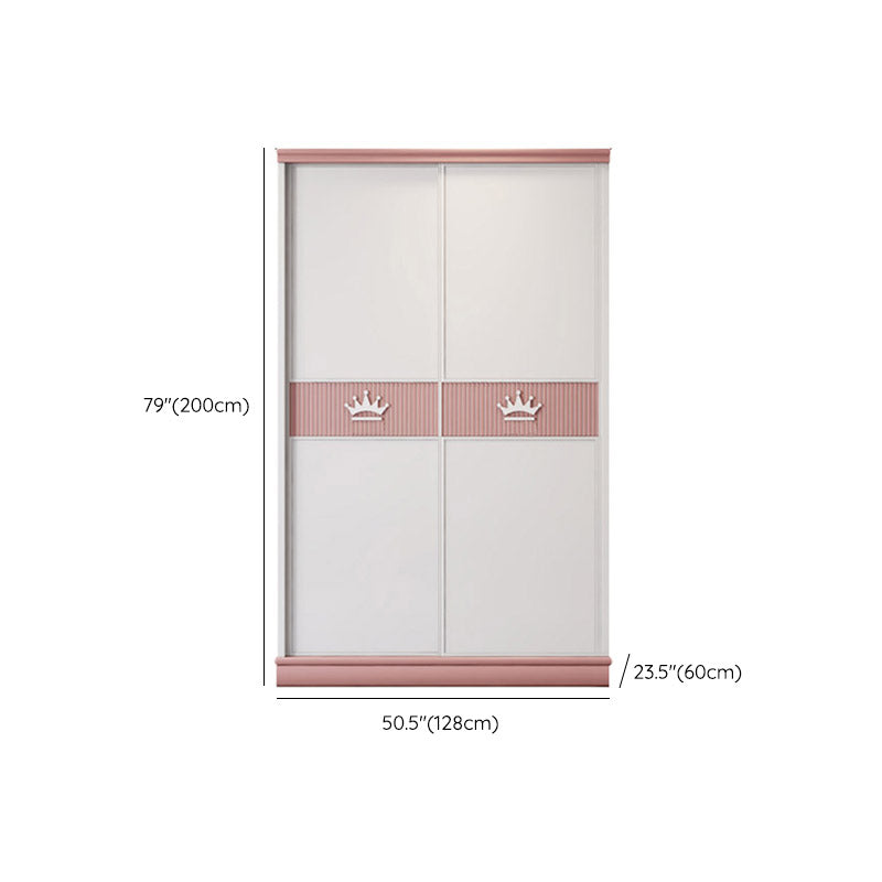 Contemporary Wooden Wardrobe Cloth Rod Included Kids Closet with Sliding Door